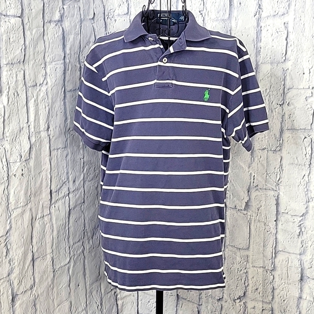 POLO BY RALPH LAUREN Blue and White Striped 2 Button Men's‎ Polo Shirt La…